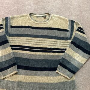 Massini Men's Striped Tan and Black Crewneck Sweater 0477